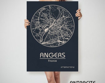 ANGERS France map Angers art, Angers print, Angers, Angers map, Angers France, Angers wall art, Angers city map, Angers poster