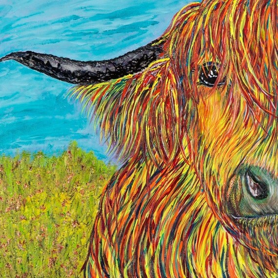 Cow fluffy highland cow art cow painting fluffy cow