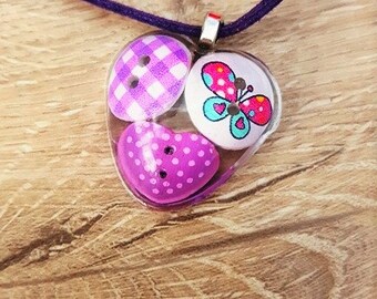 Purple Button Necklace, Button Resin Pendant, Button Necklace, Purple Suede Necklace, Quirky Jewelry, Fun Necklace, Statement Necklace