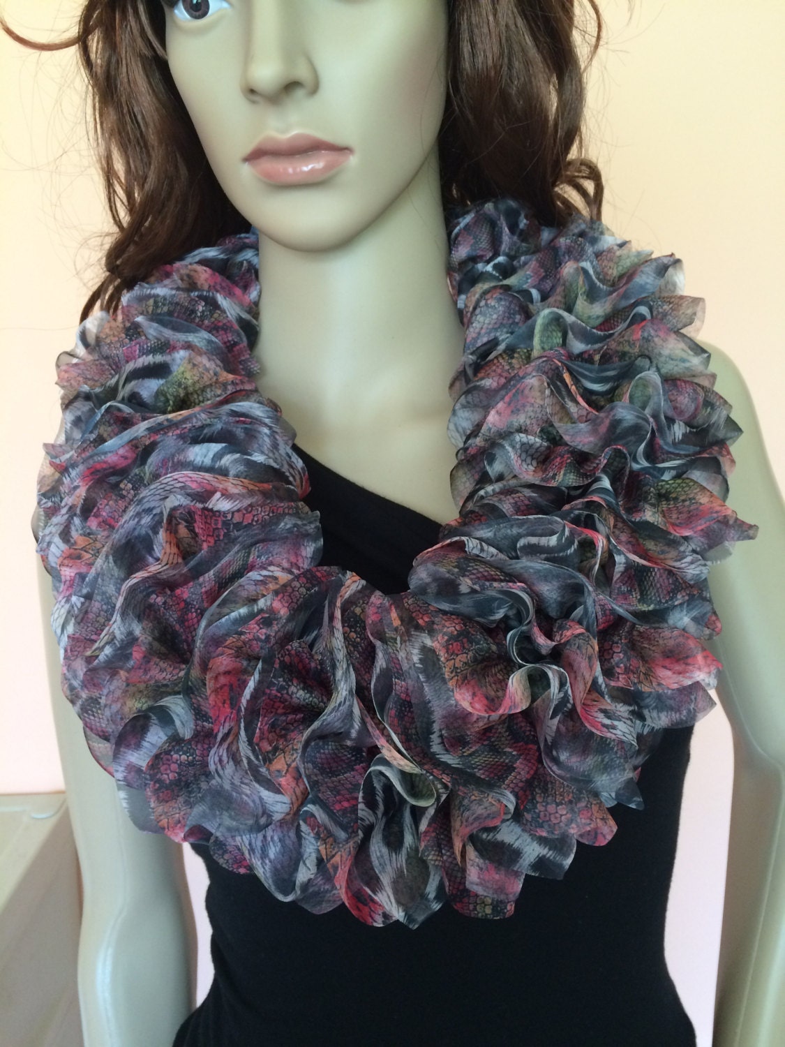 Fashion Ruffled Organza Scarf Knitted Infinity Scarf Leopard