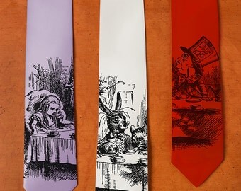 Alice in Wonderland SILK Tie - Men's Necktie - Mad Hatter - Silk Necktie - Gift for Men - March Hare - Alice