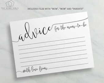 Baby Shower Advice Cards | Mom-to-be | Mum-to-be | Printable Advice Cards | Calligraphy | Instant Download | Digital | Black and White