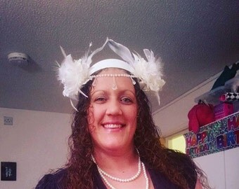 Candi. headpiece, headdress, bridal, wedding, hippy, fantasy, ethereal, fairy, pure, white, silver, maiden
