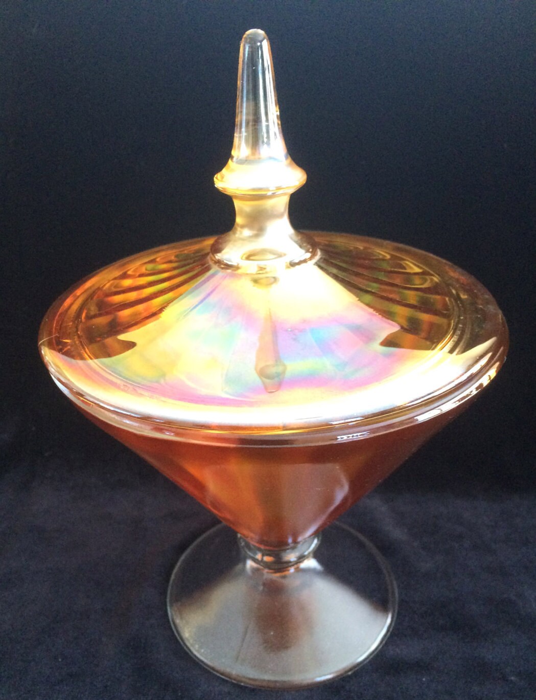Iridescent Orange Carnival Glass Candy Dish SALE PRICED