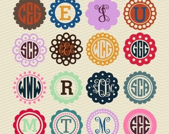 16 Circle Scalloped Monogram Dotted Frames DXF SVG EPS Cricut Design, Silhouette studio, Sure Cuts Lot, Make the Cut, Dots decal Download