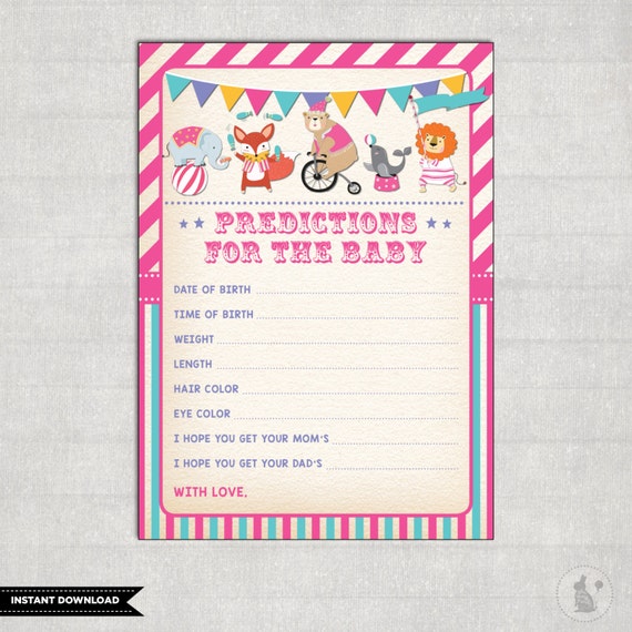 Circus PREDICTIONS for the Baby Card. PRINTABLE. Carnival Baby Shower Game. Vintage Prediction Card. Baby Stats. Circus Shower Activity CAR2 Il_570xn