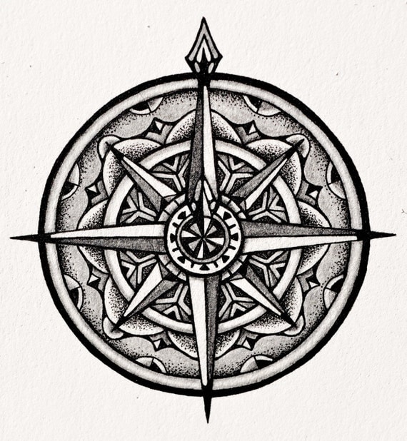 Items similar to Original Artwork, Compass Mandala, Black and White ...