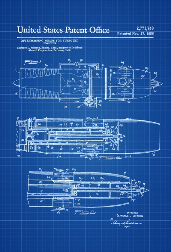 Turbo-Jet Engine Afterburner Patent Airplane Blueprint