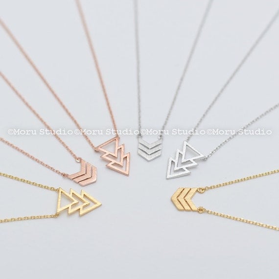 Stacked Triangle Necklace/ Triple Three Chevron Necklace