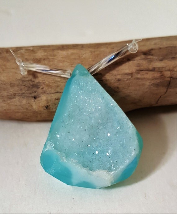 Sky blue Druzy pendant agate sparkling freeform drop