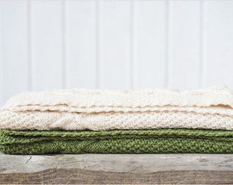 Hand knit baby blanket: wool, green color, ~25x33'' - Handknitted blanket for baby - Girl blanket - Boy blanket