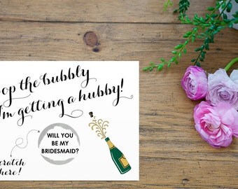 Scratch Off Silver Pop the bubbly I'm getting a hubby Card - Maid of Honor, Matron of Honor, Bridesmaid Ask Card with Metallic Envelope
