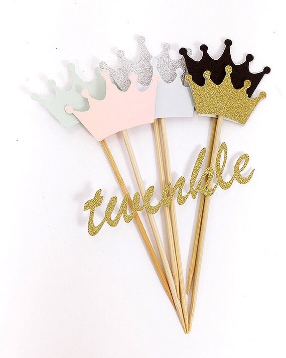 12 CROWN cupcake toppers glitter party decoration cake