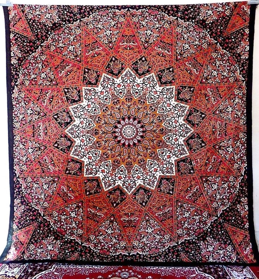 BROWN COTTON FABRIC Star Tapestry Mandala Wall by FabricSarmaya