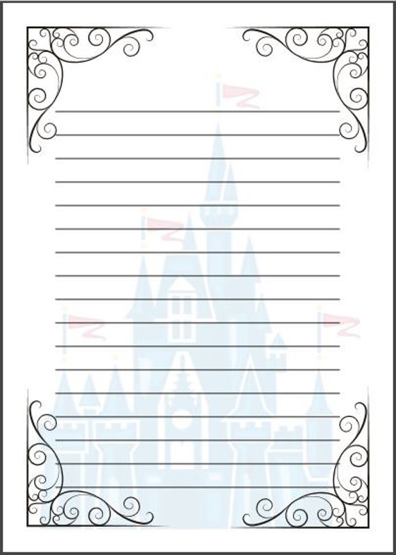 Fairytale writing paper template. A4 Cinderella Disney