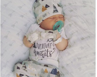 Coming home outfit/adventure awaits outfit/baby boy/take home outfit/newborn outfit/organic cotton leggings
