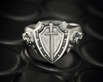 SALE 35% OFF, Knight's signet ring, Sword silver ring, Men signet ring, Silver signet ring, Unique men ring, Silver ring for men, Gift ring