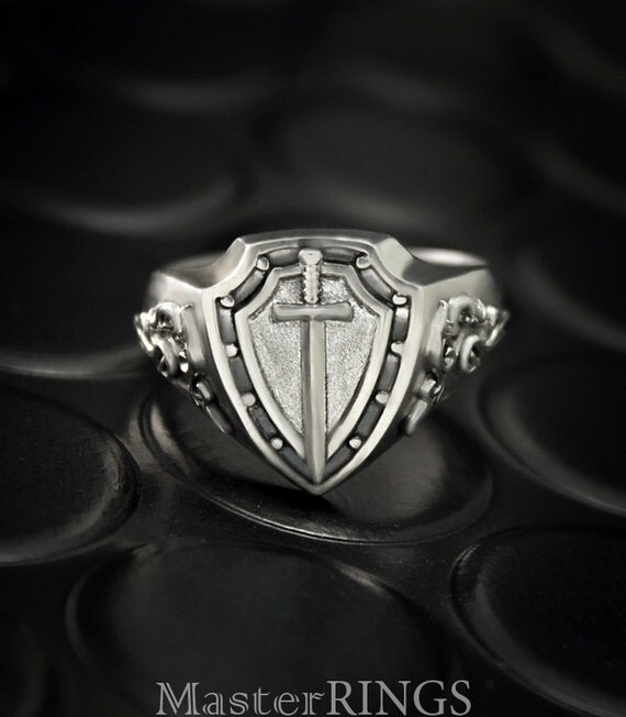 SALE 35% OFF Knight's signet ring Sword silver ring Men