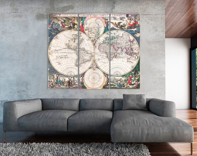 Large 1685 Antique Map Print, Old World Map, Antique Wall Art / 1,2 or 3 Panels on Canvas Wall Art for Home & Office Decoration