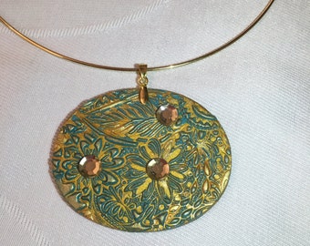 Gold polymer clay necklace