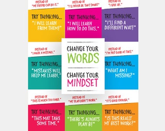 Growth Mindset Posters - PRINTABLE - Bright Encouraging Inspiring Classroom Decor - Teacher Student Classroom Resources