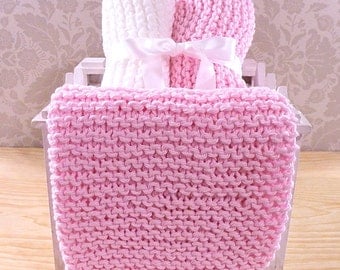 Hand Knitted Dishcloths, Cotton Washcloths, Dish Cloths, Wash Cloths, Handmade towels, Dish Rags - Pink