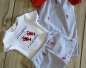Brother Sister Matching Outfits - Crawfish Sibling Outfits – Twin Outfits – Baby Girl Peasant Dress – Boy Bodysuit or Shirt with Shorts