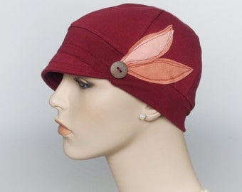 Chemo hats for hair loss, cancer headwear, trichotillomania, women accessories, lupus headwear, soft alopecia hats, woman burgundy chemo cap