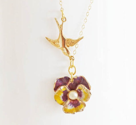 Pansy Necklace Flower Jewelry Pansy Flower Necklace by madebymoe