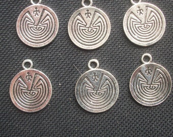 6 Labrynth Man in Maze Charms Pagan Wicca Silver Tone 22mm