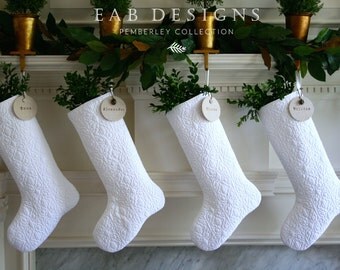 White Christmas Stocking, White Stocking, White Christmas, Quilted Christmas Stocking, Personalized Stocking