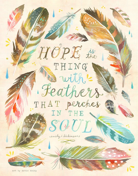 tumblr and moon stars quotes Feathers Hope Watercolor Print Dickinson Quote Emily Art
