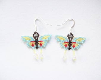 Beaded Butterfly Earrings , Butterfly Beadwork Earrings , Dangle Beaded Earrings , Handmade Earrings , Seed beaded earrings
