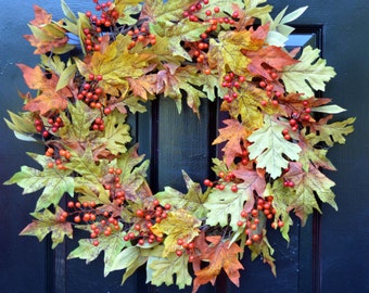 Fall Leaves Wreath- Fall Wreath- Fall Decor- Autumn Wreath- Fall Decor- Wreath with Bow- Front Door Wreath- Fall Leaves- Wall Decoration