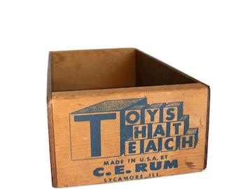 Vintage Small Toy Box Wood Kids Room Decor CD/DVD Holder Mid Century Teacher Gift