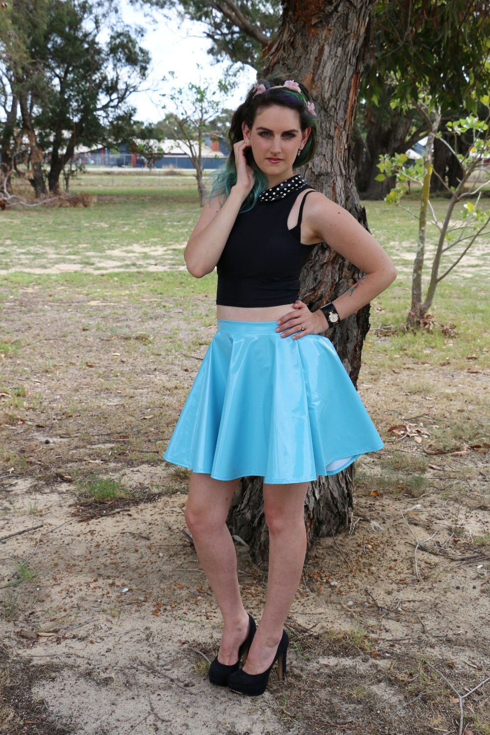 sky blue skater skirt