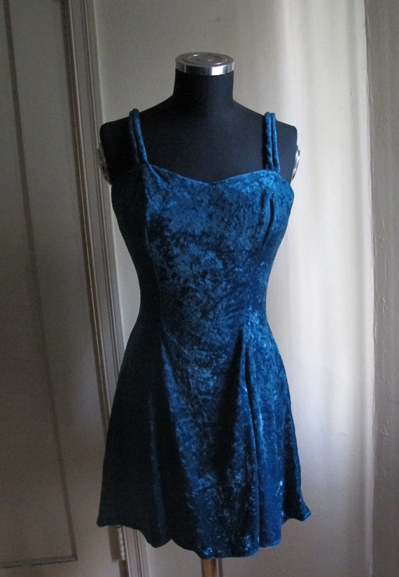 90s Teal Blue Crushed Velvet Dress by All That Jazz sz M
