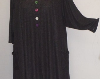 Plus Size Clothing, Coco and Juan, Lagenlook, Plus Size Top, Black Denim Knit Trapeze Tunic, Size 1 (fits 1X/2X) Bust 50 inches
