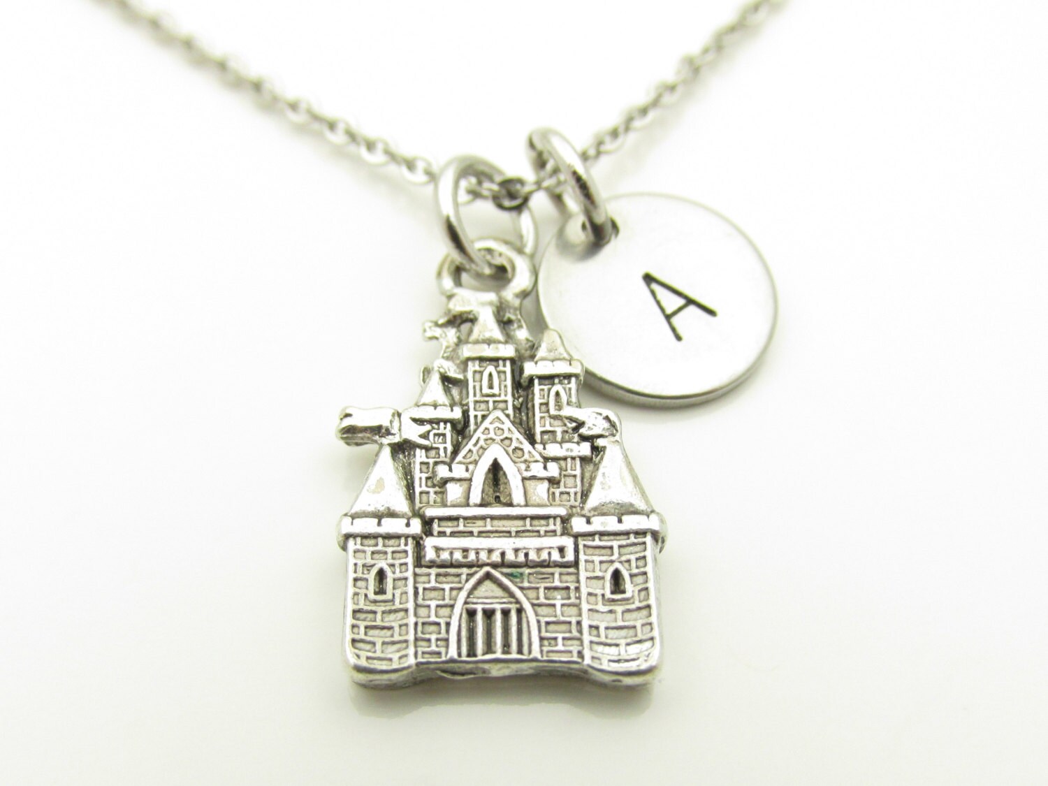 Castle Necklace Castle Charm with Personalized Initial