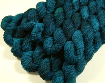Sock Yarn Mini Skeins - Hand Dyed Yarn - Sock Weight 4 Ply Superwash Merino Wool Yarn - Deep Sea Tonal - Blue Green Fingering Yarn, DIY Gift
