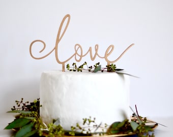 Love cake topper. wedding cake decoration. wedding sign. anniversary decoration. rose gold. Gold. silver. wood cake topper. bridal shower.