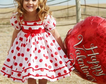 White & Red Polka Dot Shirley Temple Short Puffy Sleeve Dress Halloween Costume Infant Baby Toddler Girl, Shirley Temple Costume Dress