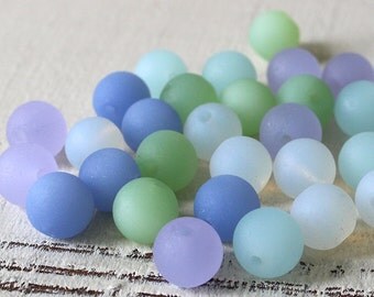 8mm Round Sea Glass Beads - Jewelry Making Supply - Opaque Seaglass Bead Assortment - 5 Strands - One Of Each Color