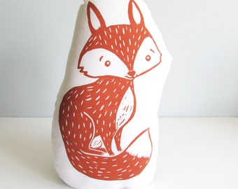 Plush Fox Pillow. Hand Woodblock Printed. Choose ANY COLORS. Made to order- can take 1-2 weeks.