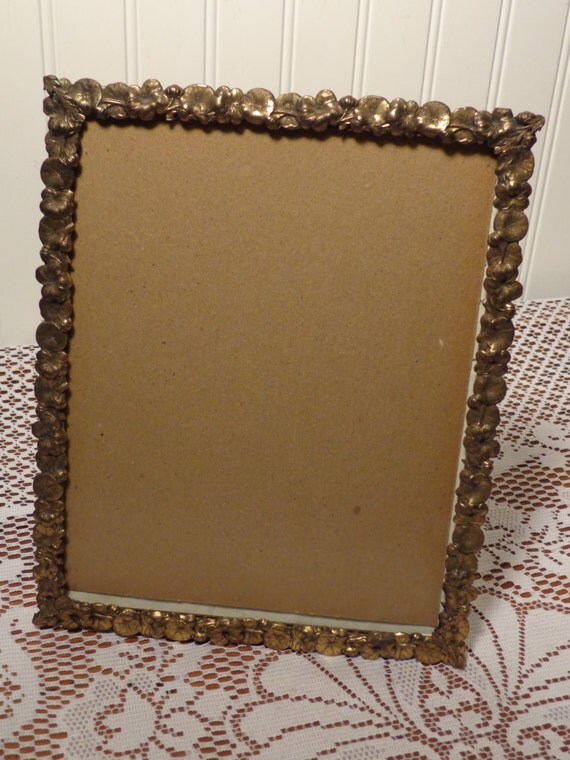 Vintage Brass Stand Up Frame - Brass Flower and Shell Frame  -  15-805