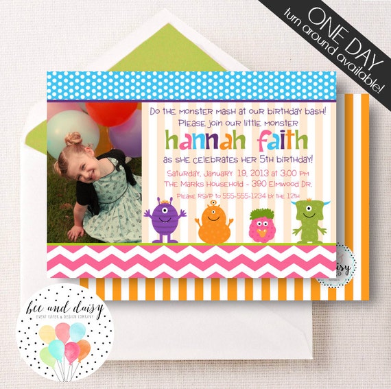 Girls Monster Invitation, Monster Birthday Invitation, Monster Party, Girl First Birthday, Girl Birthday, Monster Invite, Photo Invite Il_570xn