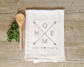 Tea Towel - Customized Tea Towel Customized Coordinates Home Towel Personalized Kitchen Towel Home Decor Home Towel Kitchen Decor
