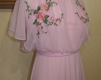 rose embroidered beautiful pink chiffon dress brides maid dress mother of bride dress wedding dress SIZE 8-10
