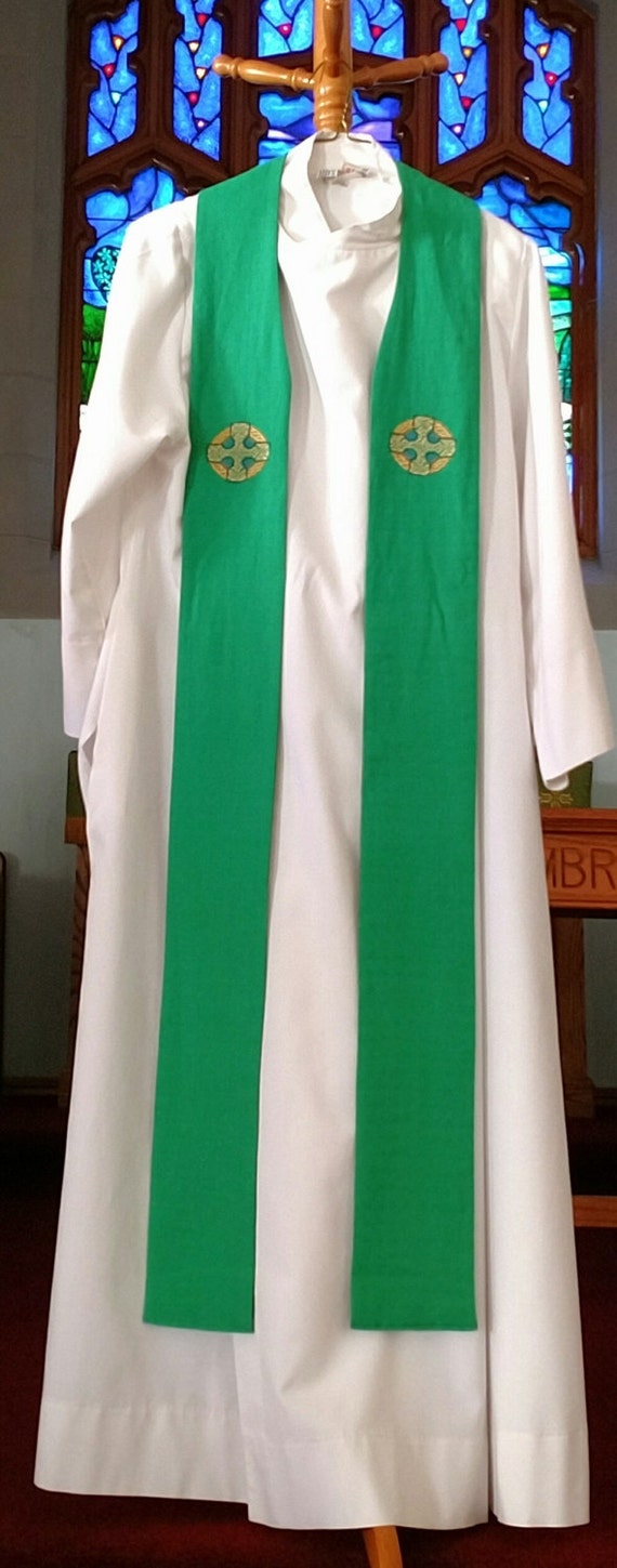 Clergy Stole vestment Celtic Cross in Green READY TO SHIP