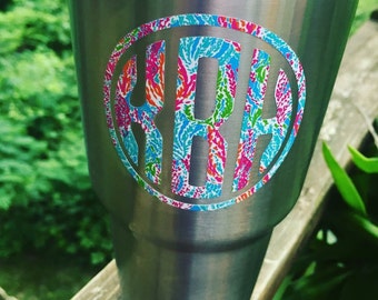 FREE SHIPPING - 3" Lilly Pulitzer Inspired Monogram Vinyl Decals - Yeti Monogram Decal